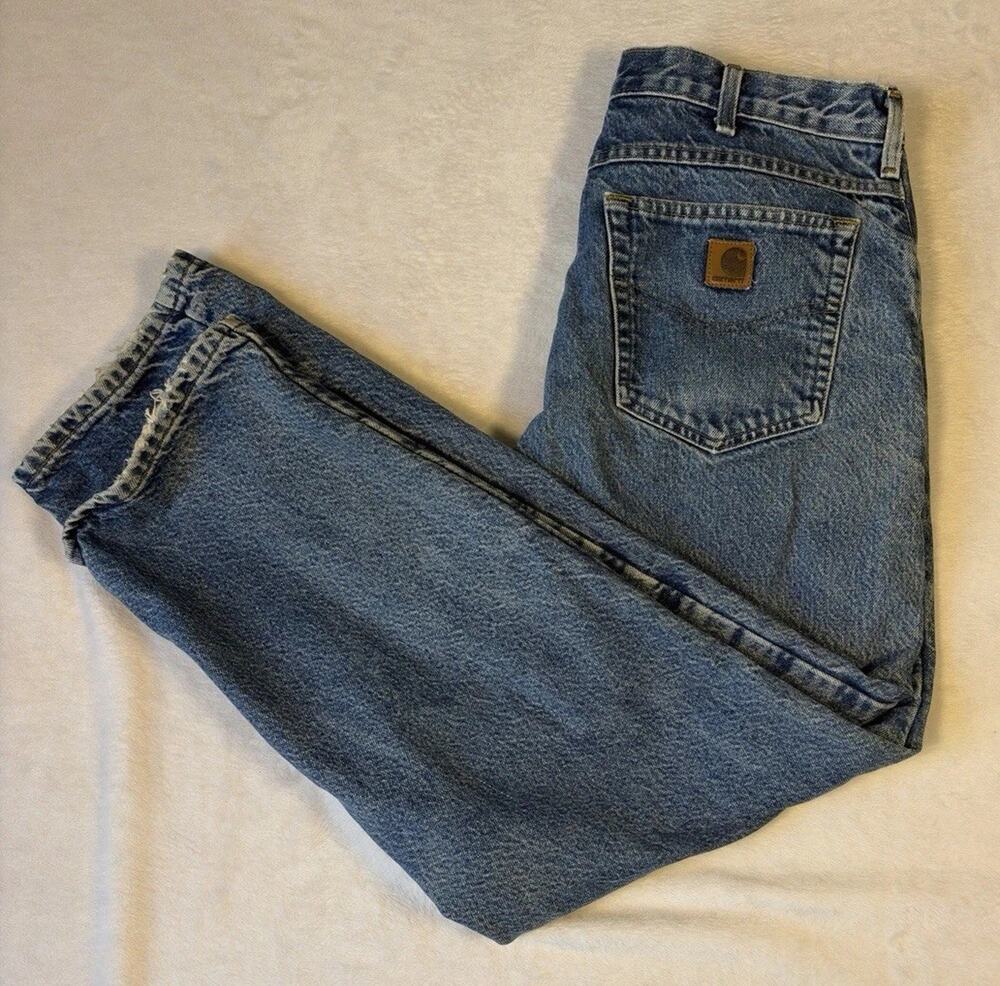 Carhartt Flannel Lined Jeans 34x30 Relaxed Fit Blue Workwear